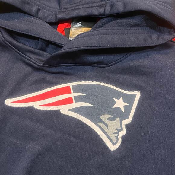 New England Patriots Sweater Boys Large Size 7 Blue Hoodie Logo Long Sleeve - Picture 1 of 6